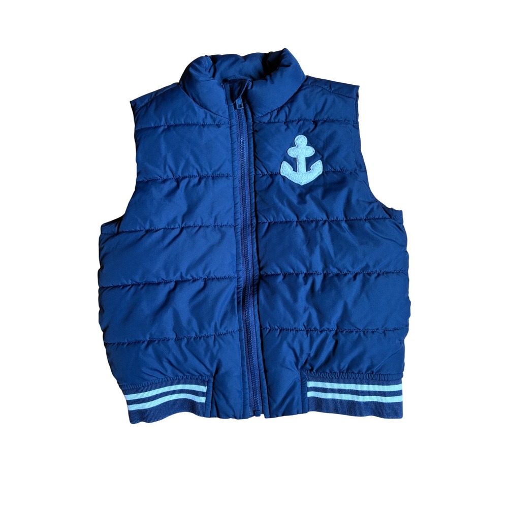 Janie and Jack Boys Navy Blue Anchor Puffer Vest Size 3 to 4 Nautical Preppy